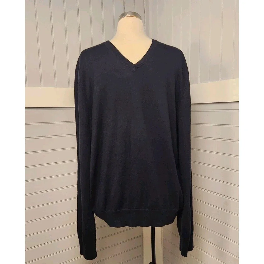 Banana Republic V-Neck Sweater Luxury Blend Silk/Cotton/Cashmere Navy Mens XL